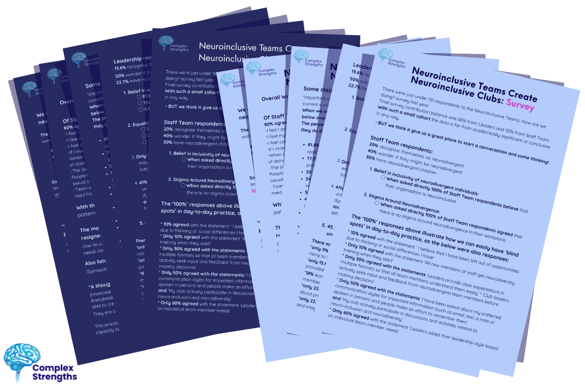 Two spread out stacks of five page documents with light blue and dark blue backgrounds