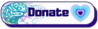 A donate button with a wild blue brain, a multicoloured heart, and the text reads: Donate